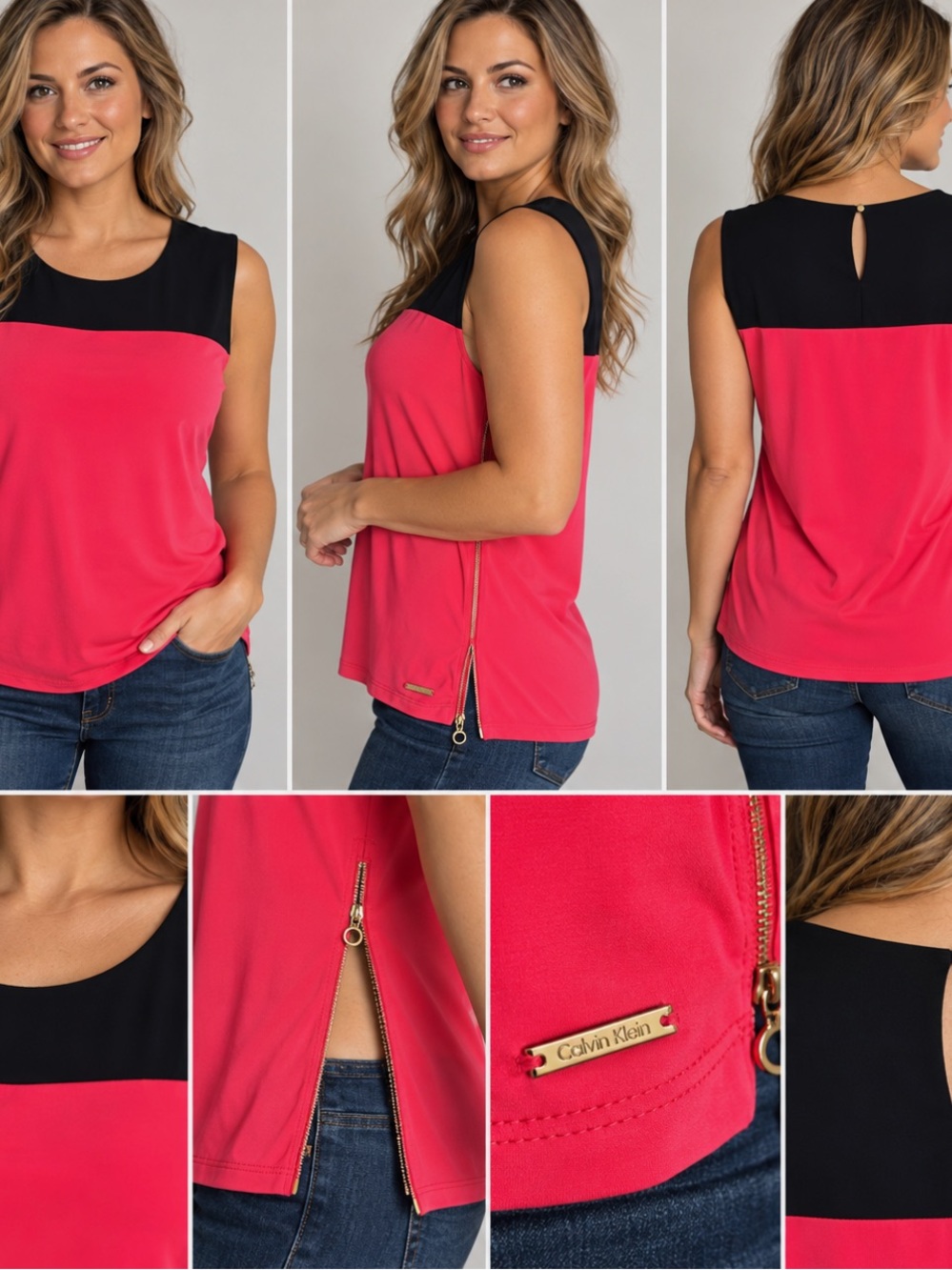 Calvin Klein Colorblock Side-Zippered Women’s Sleeveless Blouse